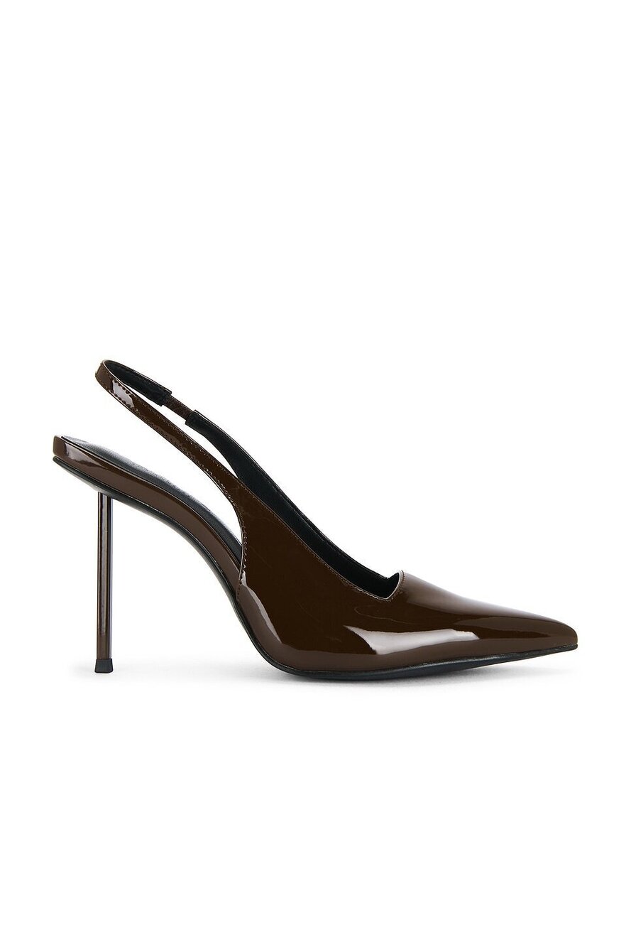 FEMME LA G63 Slingback Pump in Chocolate Patent faux patent leather pointed toe